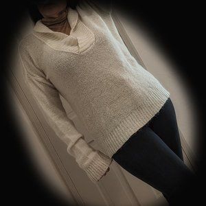 J.Crew Cream Low V Shawl Rib Knit Collar Mohair / Wool Blend Sweater, Sz. M